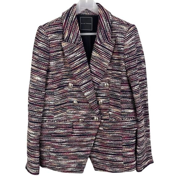 Elie Tahari Tweed Double Breasted Blazer Multi Color Burgundy Tailored SZ 8 NWT - Picture 4 of 11